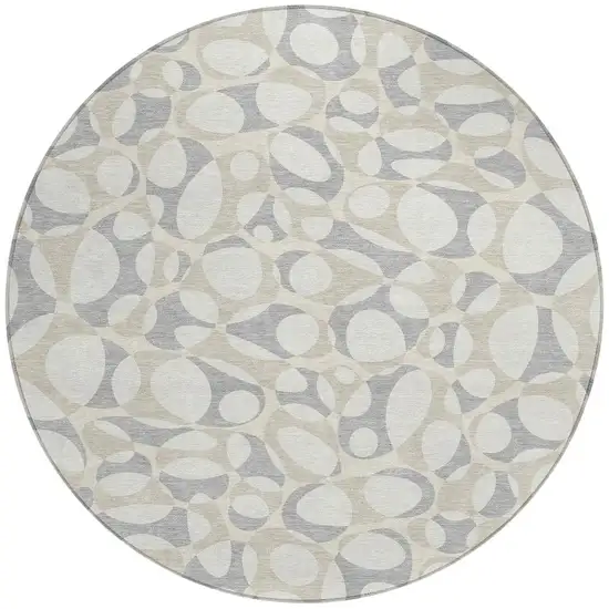 8' Ivory And Beige Round Abstract Washable Indoor Outdoor Area Rug Photo 3