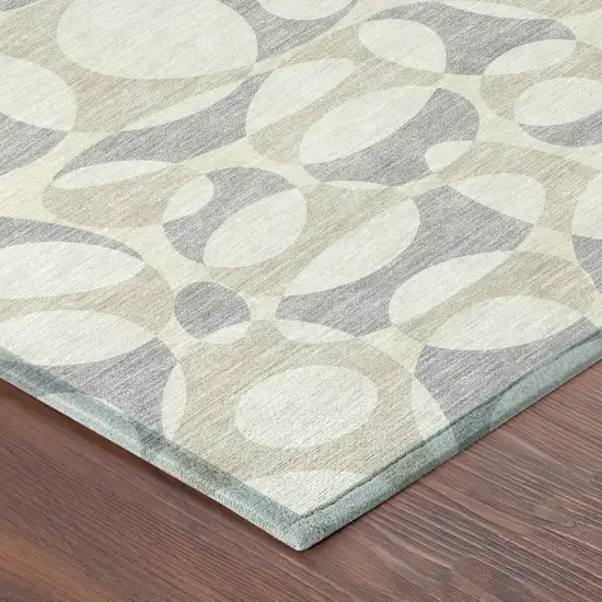 8' Ivory And Beige Round Abstract Washable Indoor Outdoor Area Rug Photo 6