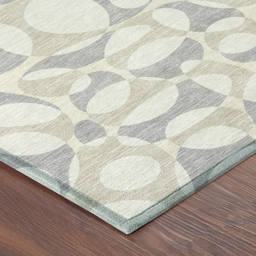 8' Ivory And Beige Round Abstract Washable Indoor Outdoor Area Rug Photo 6