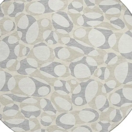 8' Ivory And Beige Round Abstract Washable Indoor Outdoor Area Rug Photo 2
