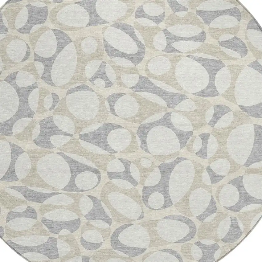 8' Ivory And Beige Round Abstract Washable Indoor Outdoor Area Rug Photo 2