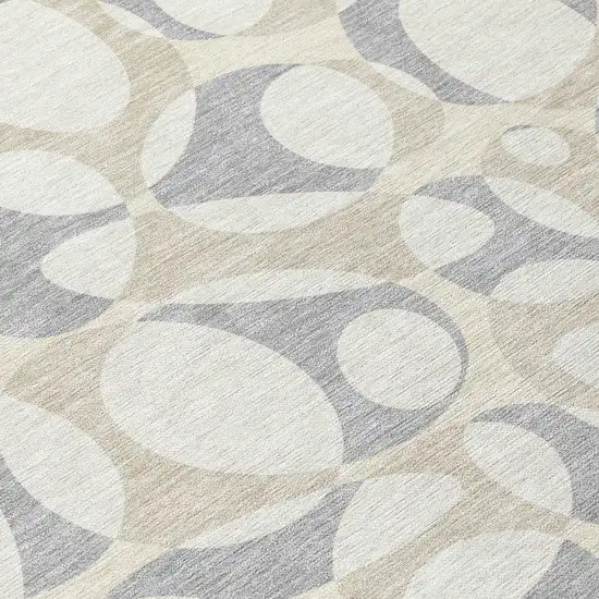 8' Ivory And Beige Round Abstract Washable Indoor Outdoor Area Rug Photo 7