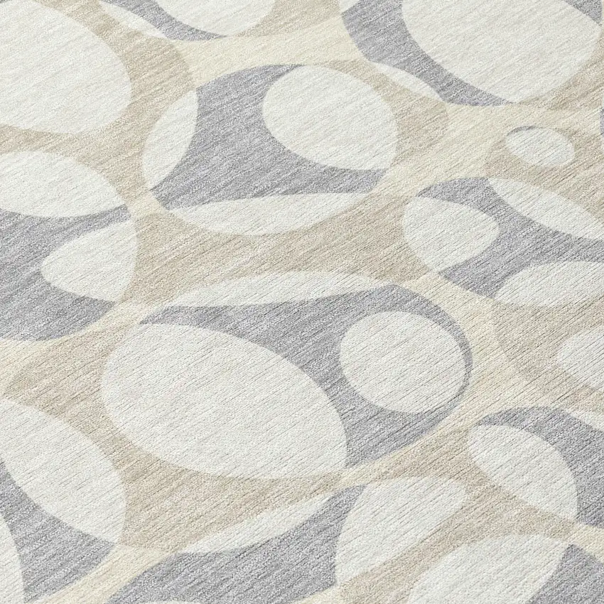 8' Ivory And Beige Round Abstract Washable Indoor Outdoor Area Rug Photo 7