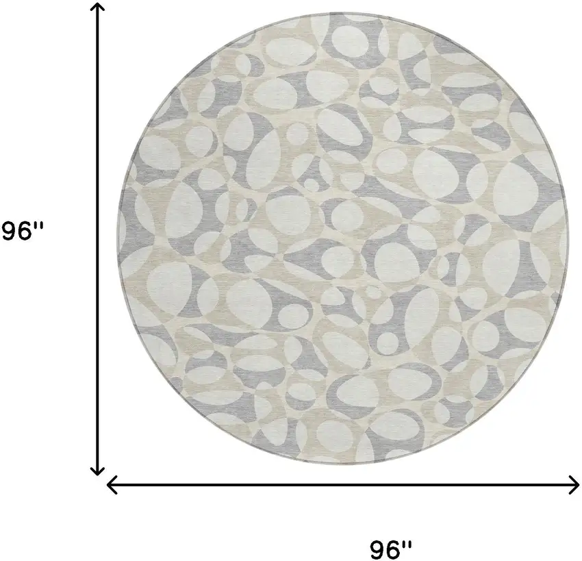 8' Ivory And Beige Round Abstract Washable Indoor Outdoor Area Rug Photo 8
