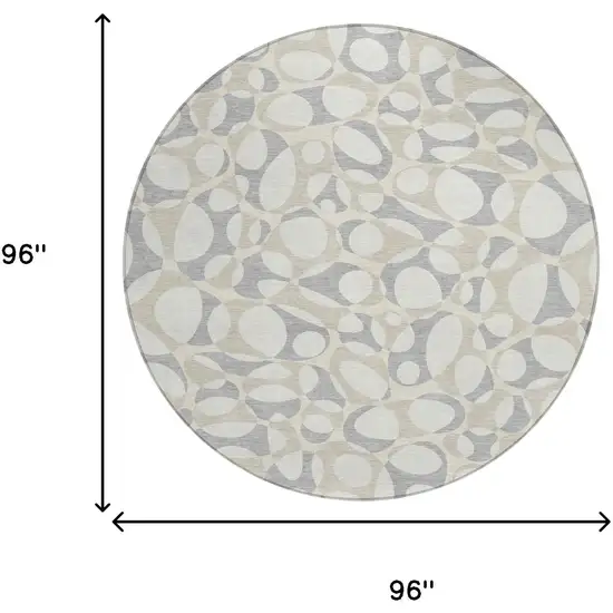 8' Ivory And Beige Round Abstract Washable Indoor Outdoor Area Rug Photo 8