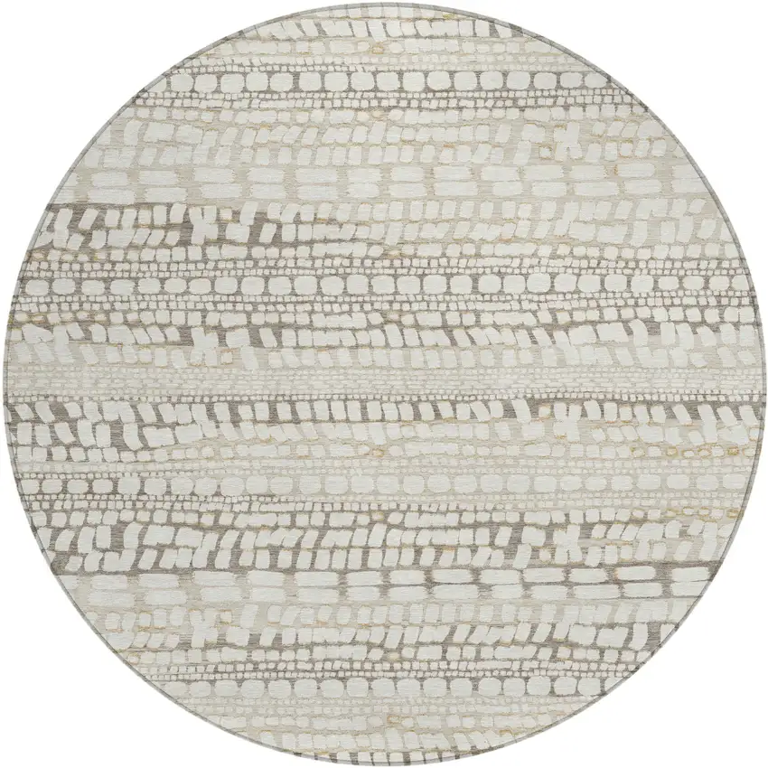 8' Ivory And Beige Round Abstract Washable Indoor Outdoor Area Rug Photo 1