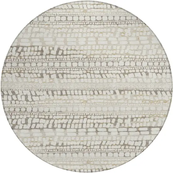 8' Ivory And Beige Round Abstract Washable Indoor Outdoor Area Rug Photo 1