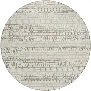 Photo of 8' Ivory And Beige Round Abstract Washable Indoor Outdoor Area Rug