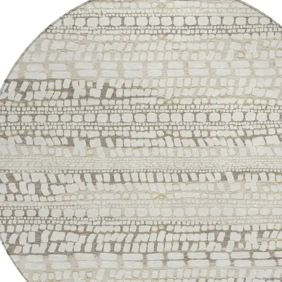 8' Ivory And Beige Round Abstract Washable Indoor Outdoor Area Rug Photo 2