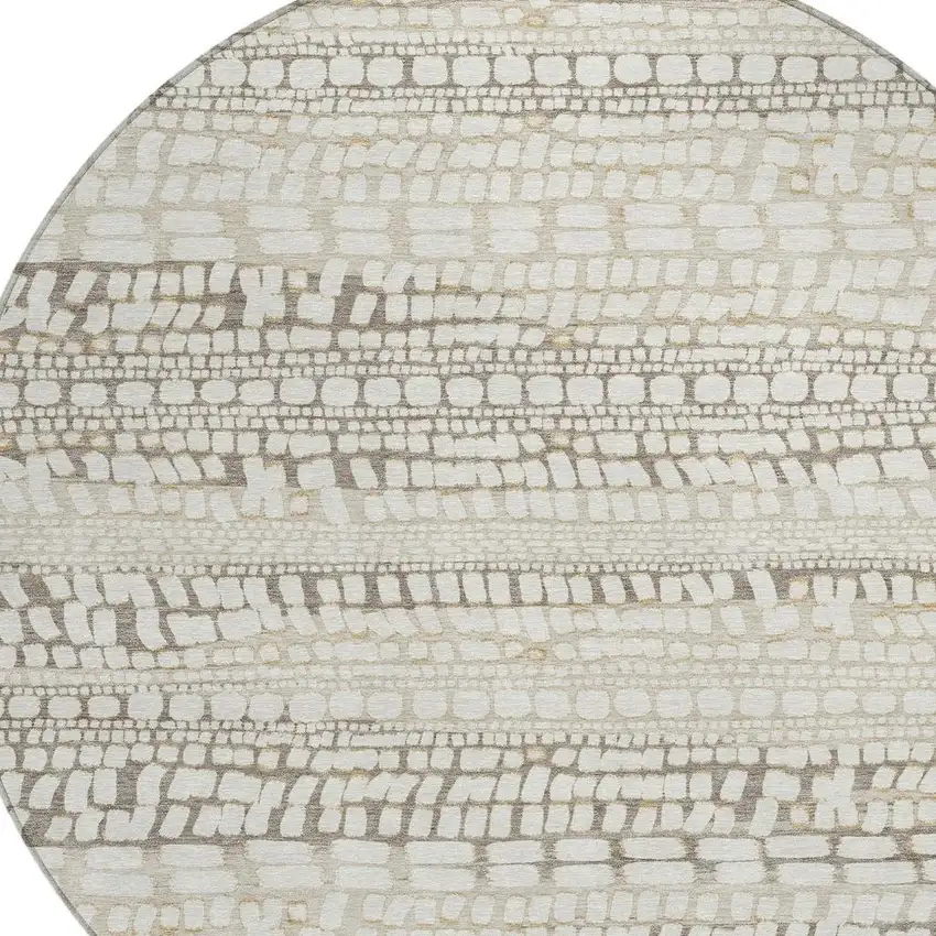 8' Ivory And Beige Round Abstract Washable Indoor Outdoor Area Rug Photo 2