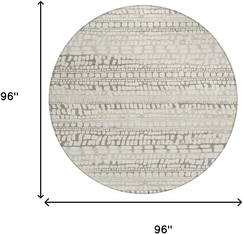 8' Ivory And Beige Round Abstract Washable Indoor Outdoor Area Rug Photo 8