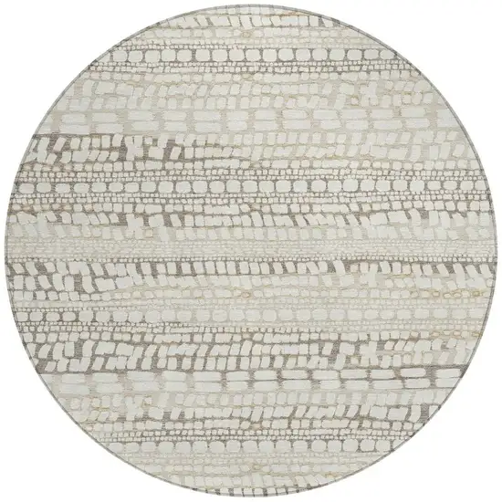 8' Ivory And Beige Round Abstract Washable Indoor Outdoor Area Rug Photo 3