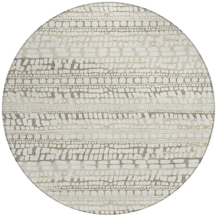 8' Ivory And Beige Round Abstract Washable Indoor Outdoor Area Rug Photo 3