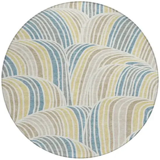 8' Ivory And Beige Round Abstract Washable Indoor Outdoor Area Rug Photo 3