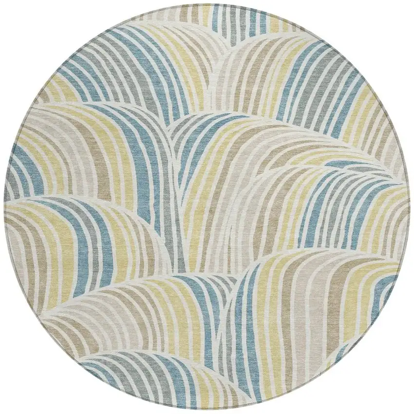 8' Ivory And Beige Round Abstract Washable Indoor Outdoor Area Rug Photo 3