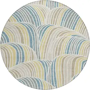 Photo of 8' Ivory And Beige Round Abstract Washable Indoor Outdoor Area Rug