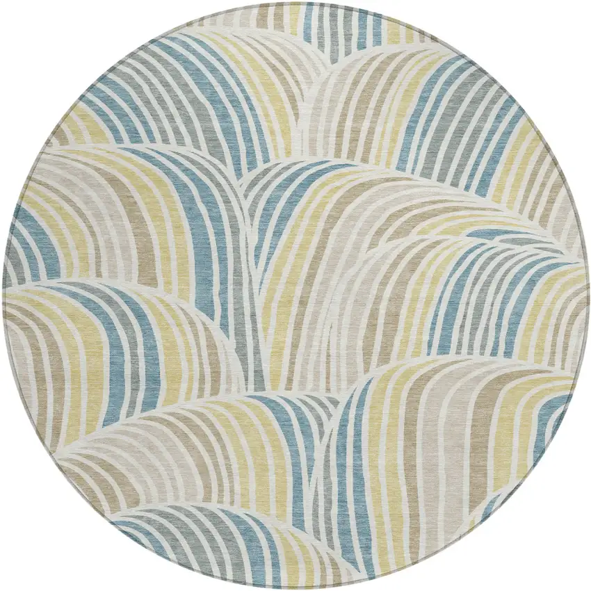 8' Ivory And Beige Round Abstract Washable Indoor Outdoor Area Rug Photo 1