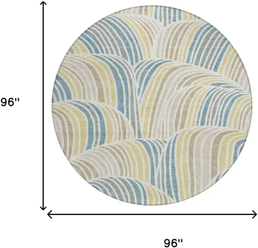 8' Ivory And Beige Round Abstract Washable Indoor Outdoor Area Rug Photo 8