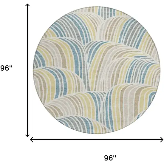 8' Ivory And Beige Round Abstract Washable Indoor Outdoor Area Rug Photo 8