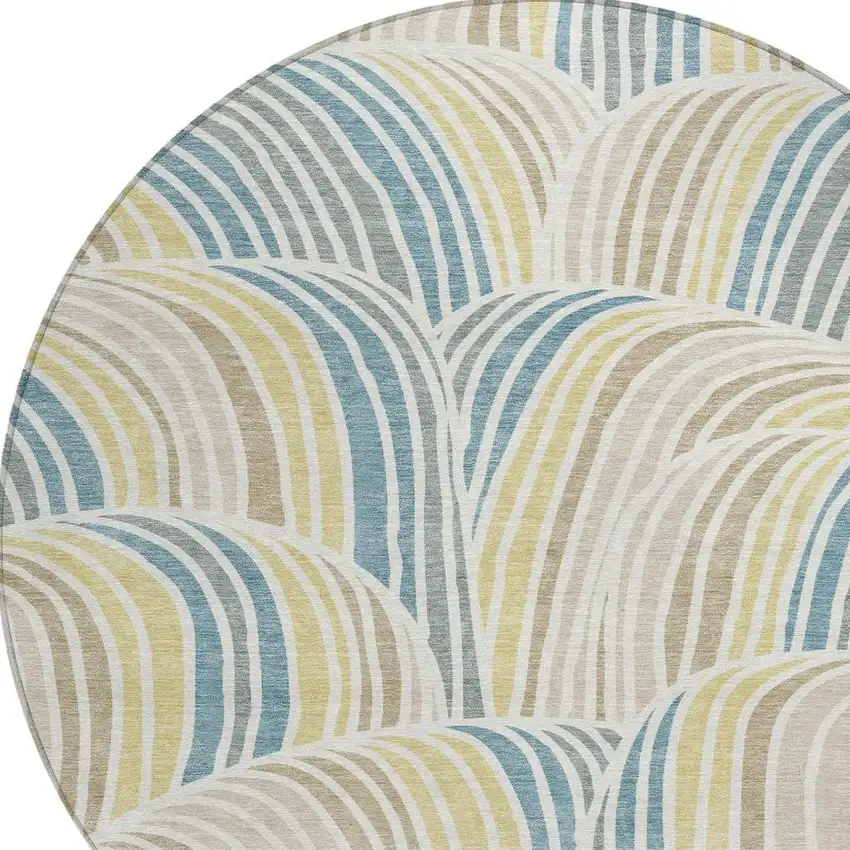 8' Ivory And Beige Round Abstract Washable Indoor Outdoor Area Rug Photo 2