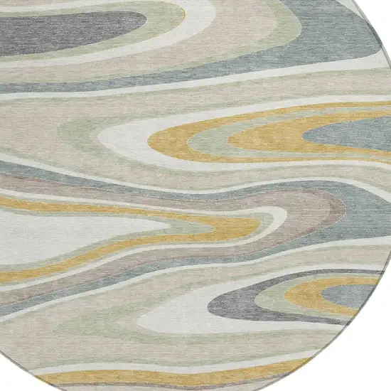 8' Ivory And Beige Round Abstract Washable Indoor Outdoor Area Rug Photo 3