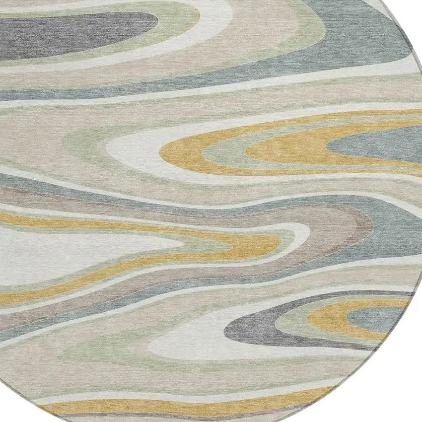 8' Ivory And Beige Round Abstract Washable Indoor Outdoor Area Rug Photo 3
