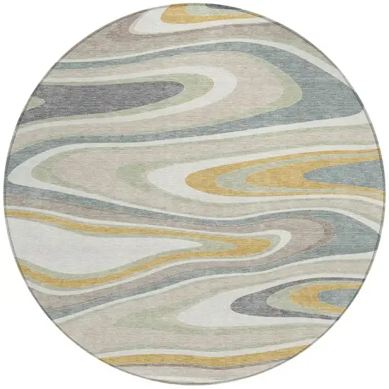 8' Ivory And Beige Round Abstract Washable Indoor Outdoor Area Rug Photo 4