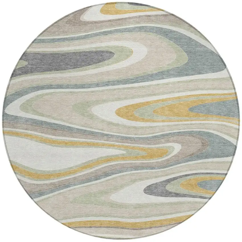 8' Ivory And Beige Round Abstract Washable Indoor Outdoor Area Rug Photo 4