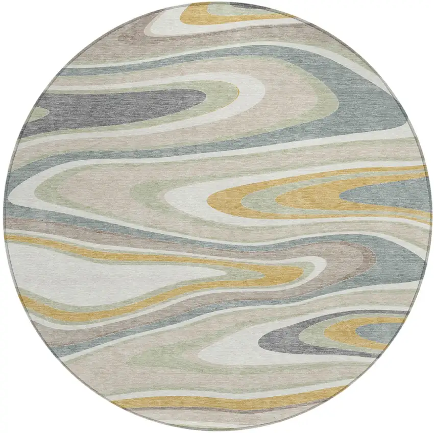8' Ivory And Beige Round Abstract Washable Indoor Outdoor Area Rug Photo 2