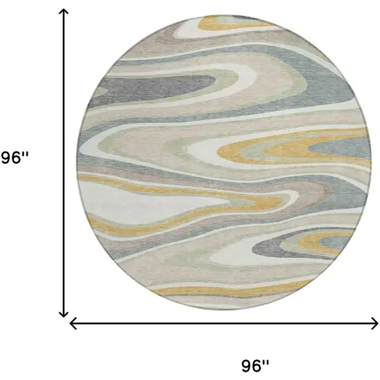 8' Ivory And Beige Round Abstract Washable Indoor Outdoor Area Rug Photo 7