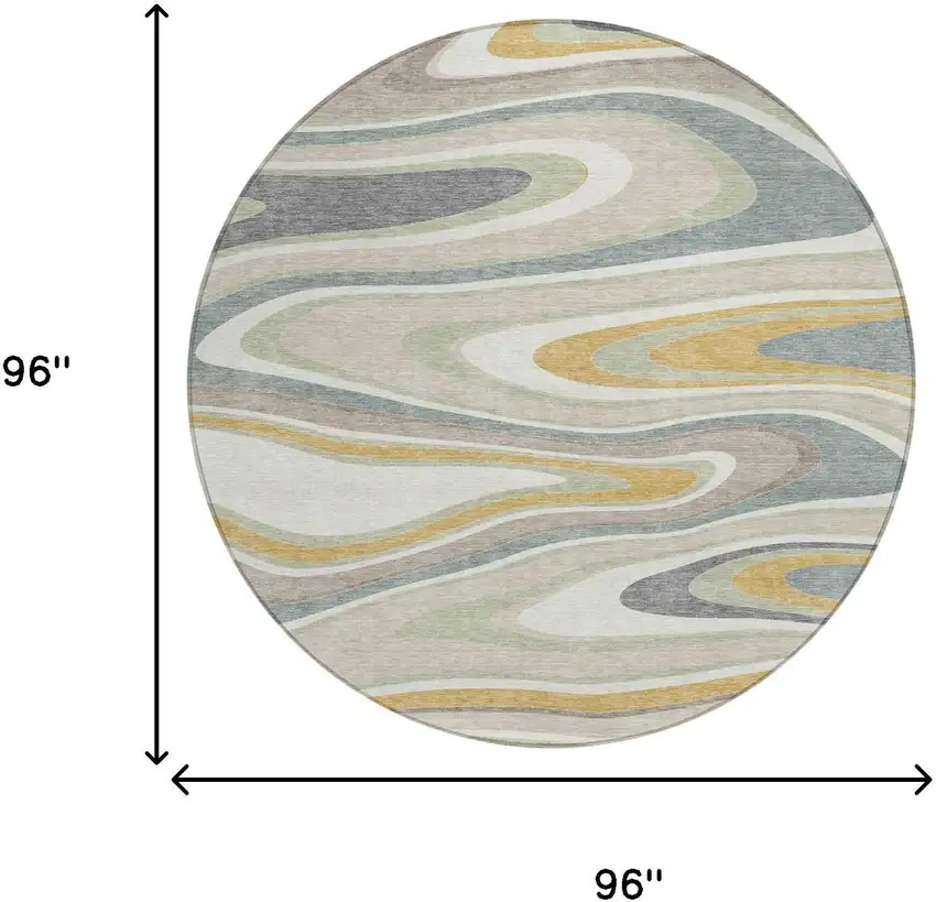 8' Ivory And Beige Round Abstract Washable Indoor Outdoor Area Rug Photo 7
