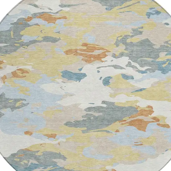 8' Ivory And Beige Round Abstract Washable Indoor Outdoor Area Rug Photo 4