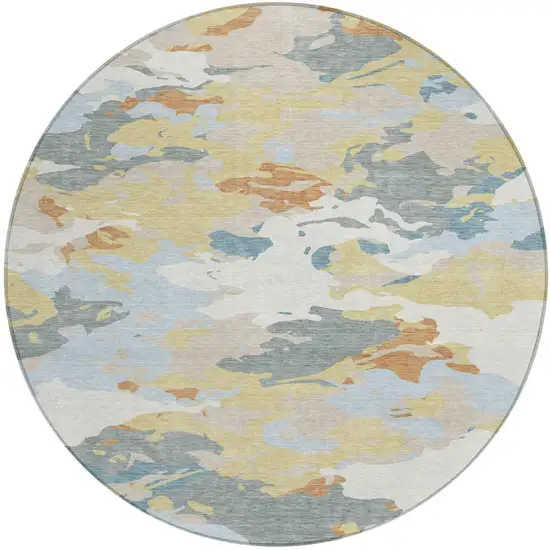 8' Ivory And Beige Round Abstract Washable Indoor Outdoor Area Rug Photo 2