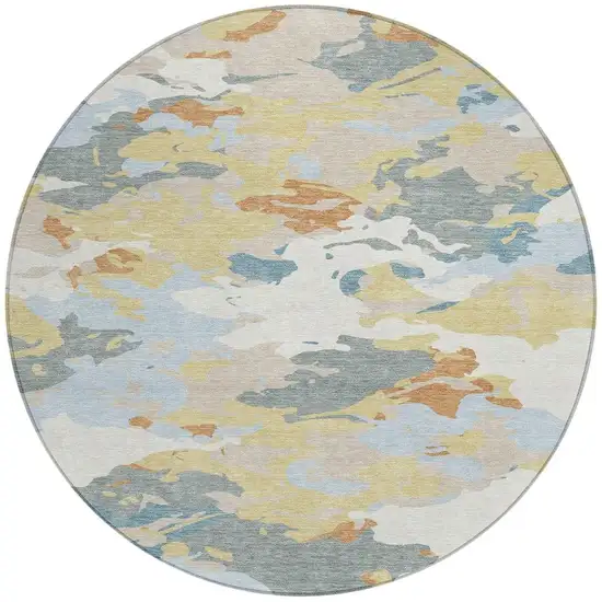 8' Ivory And Beige Round Abstract Washable Indoor Outdoor Area Rug Photo 3