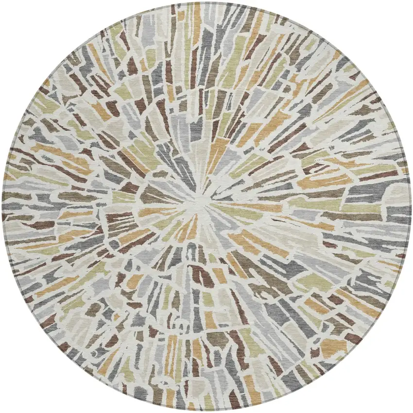 8' Ivory And Beige Round Abstract Washable Indoor Outdoor Area Rug Photo 2