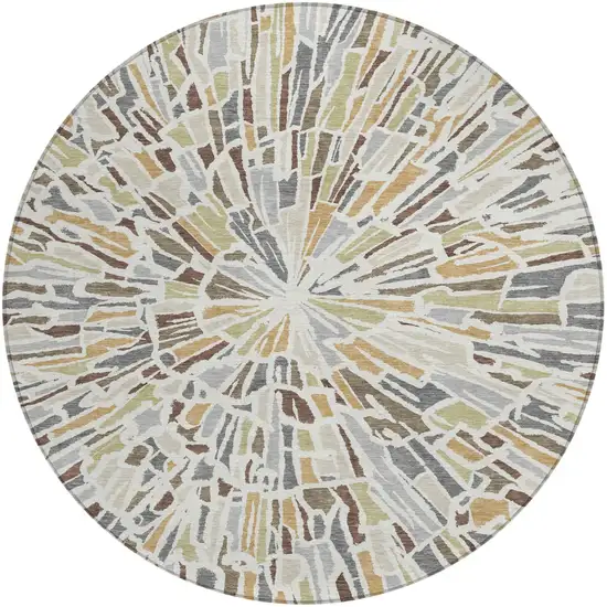 8' Ivory And Beige Round Abstract Washable Indoor Outdoor Area Rug Photo 2