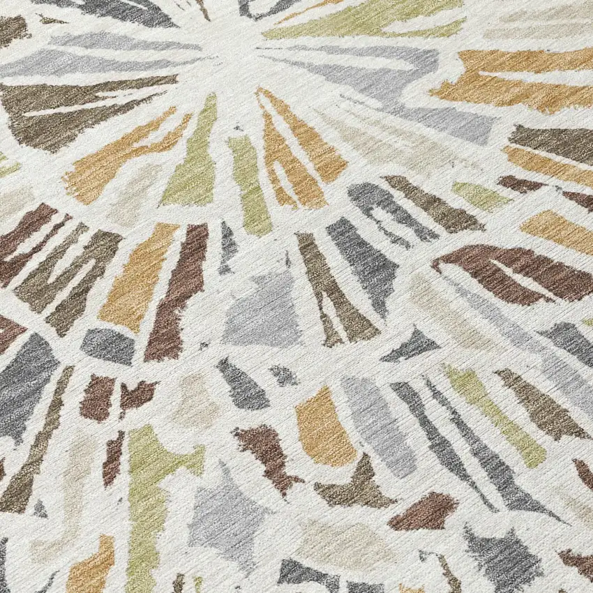 8' Ivory And Beige Round Abstract Washable Indoor Outdoor Area Rug Photo 6