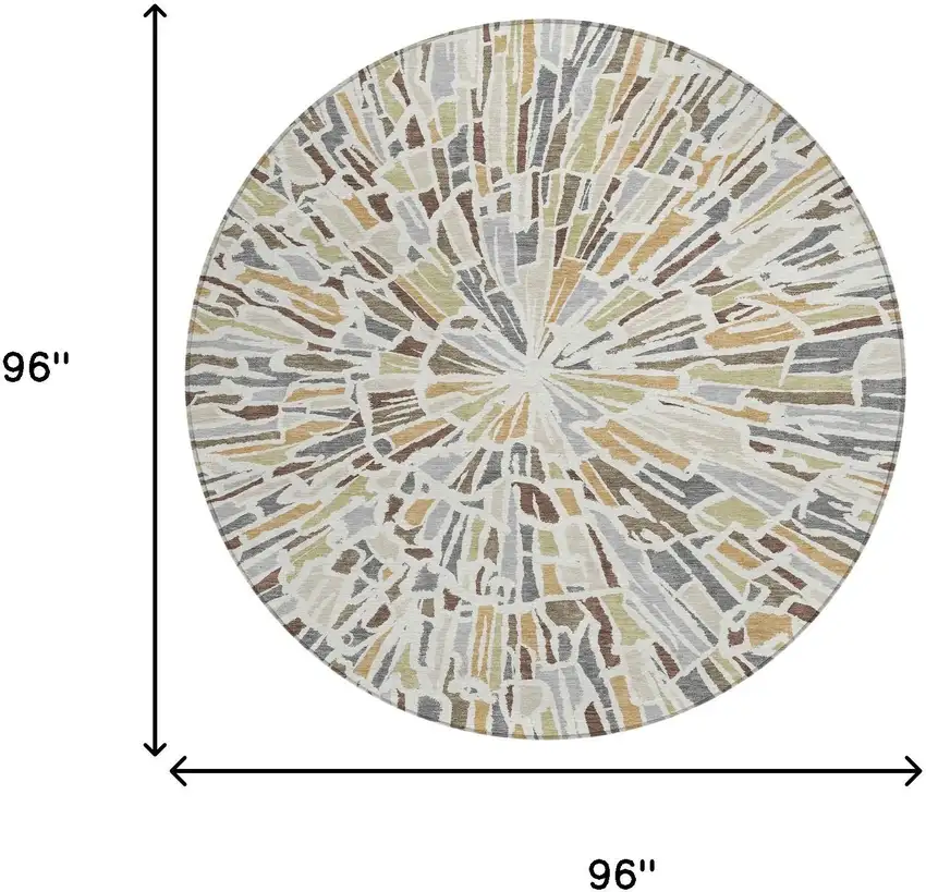 8' Ivory And Beige Round Abstract Washable Indoor Outdoor Area Rug Photo 7