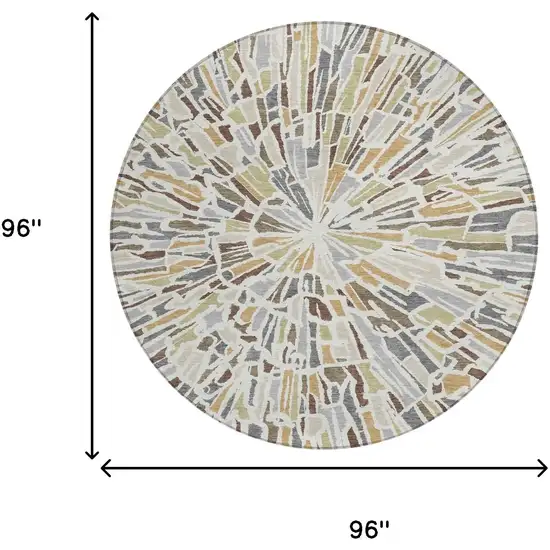 8' Ivory And Beige Round Abstract Washable Indoor Outdoor Area Rug Photo 7