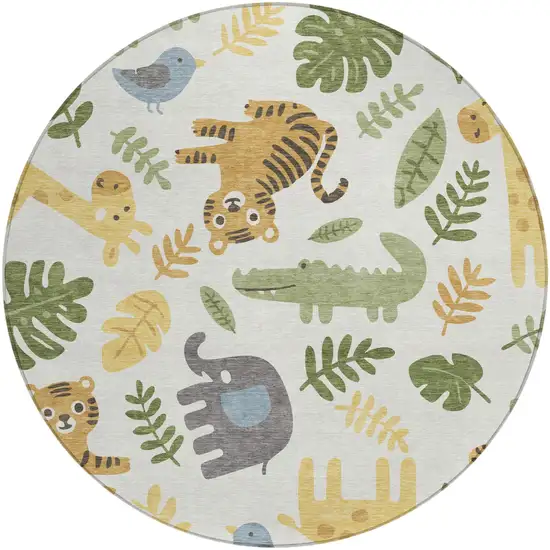 8' Ivory And Beige Round Abstract Washable Indoor Outdoor Area Rug Photo 1