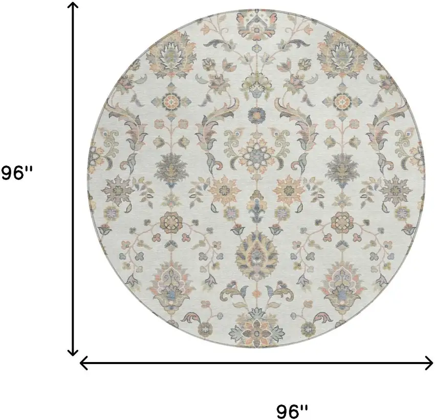 8' Ivory And Beige Round Abstract Washable Indoor Outdoor Area Rug Photo 6