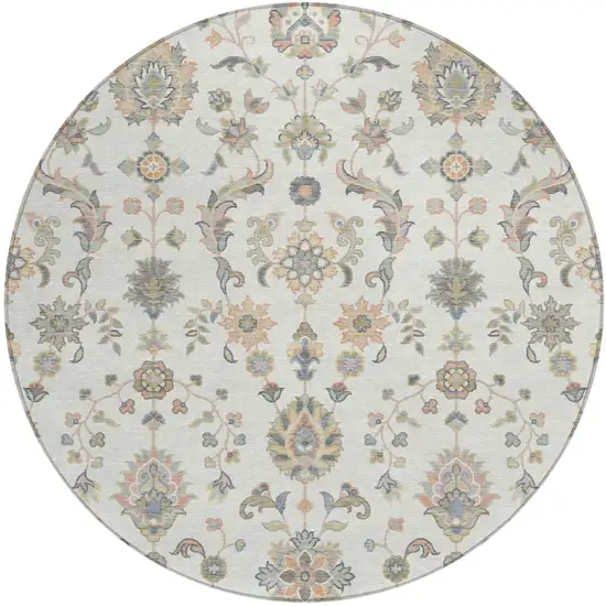 8' Ivory And Beige Round Abstract Washable Indoor Outdoor Area Rug Photo 1