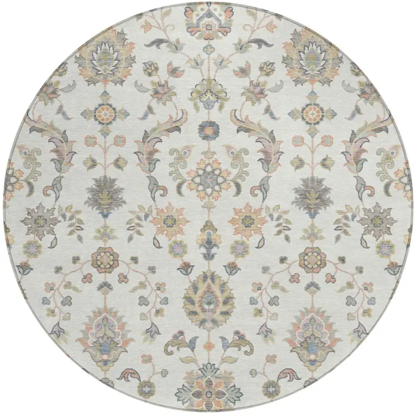 8' Ivory And Beige Round Abstract Washable Indoor Outdoor Area Rug Photo 1