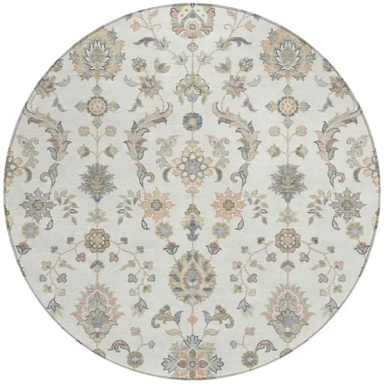 8' Ivory And Beige Round Abstract Washable Indoor Outdoor Area Rug Photo 3