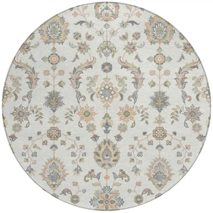 8' Ivory And Beige Round Abstract Washable Indoor Outdoor Area Rug Photo 3
