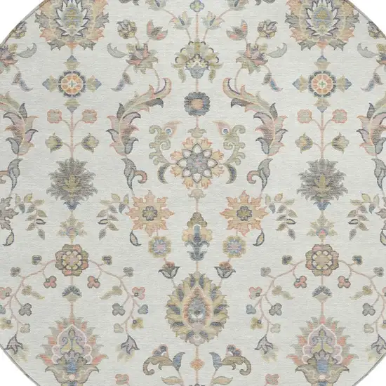 8' Ivory And Beige Round Abstract Washable Indoor Outdoor Area Rug Photo 2