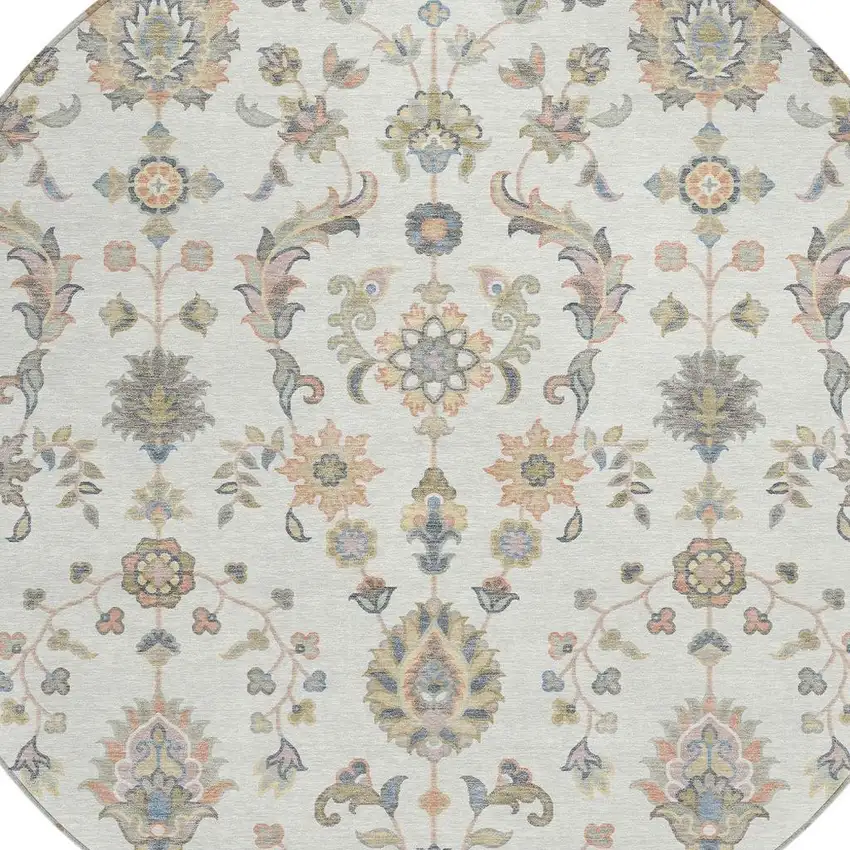 8' Ivory And Beige Round Abstract Washable Indoor Outdoor Area Rug Photo 2