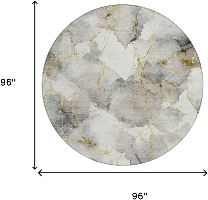 8' Ivory And Beige Round Abstract Washable Indoor Outdoor Area Rug Photo 6