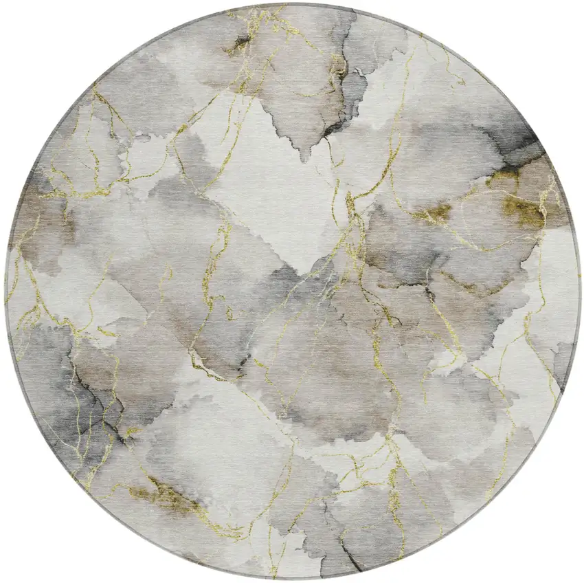 8' Ivory And Beige Round Abstract Washable Indoor Outdoor Area Rug Photo 1