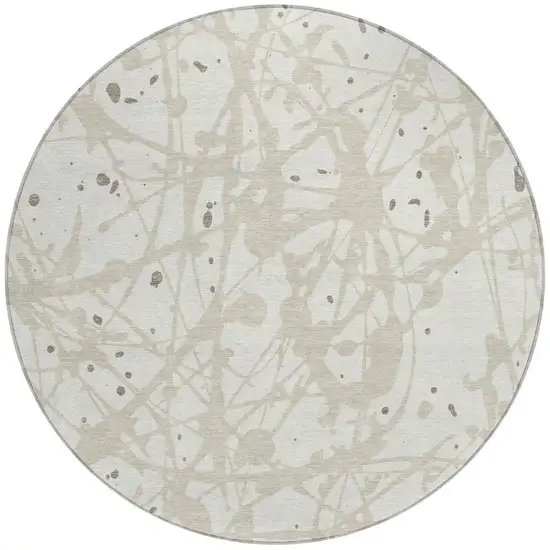 8' Ivory And Beige Round Abstract Washable Indoor Outdoor Area Rug Photo 3